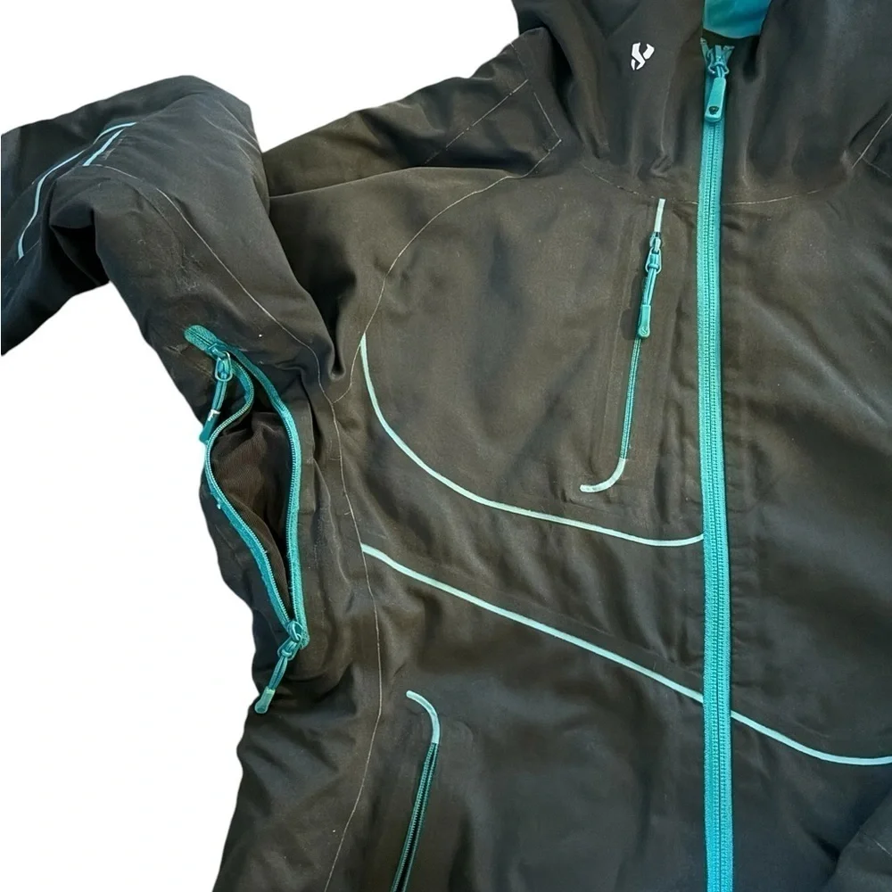Stoic Welder Lo Softshell Jacket Women’s Sz S/4-6 Black Teal Hoodie Lightweight
